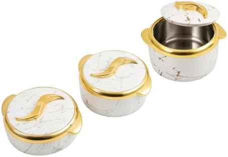 3 Piece Thermal Serving Bowl Set, Insulated Stainless Steel, Lids, Hot Cold