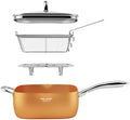 FELAMP 11-Inch Ceramic Nonstick Deep Square Frying Pan Set with Glass