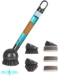 Soap Dispensing Dish Brush with Handle, 5-Piece Set, Grey