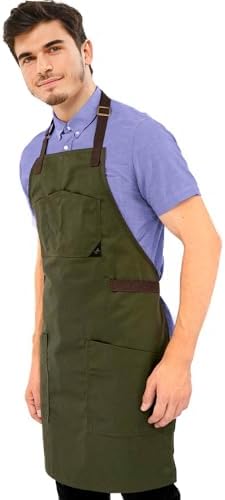 Under NY Sky Chef Apron – Professional Green Twill – Cotton Straps