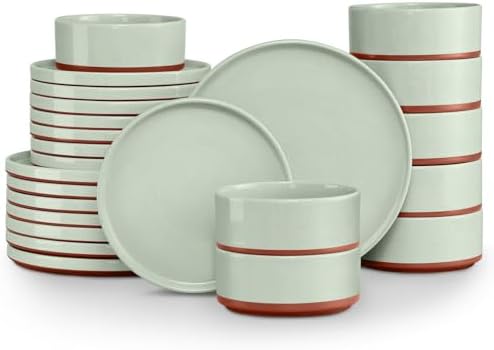 LIANYU Stoneware Dinnerware Sets Service for 8, 24 PCS Plates and Bowls Set