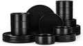 E-far Black Dinnerware Sets for 8, 24-Piece Stoneware Plates and Bowls Sets