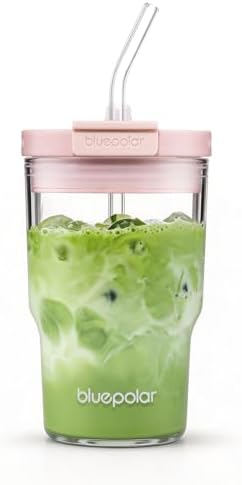 BLUEPOLAR Iced Coffee Glasses with Lids and Straws,Car Cup Holder