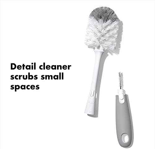 OXO Tot Baby Bottle Brush with Nipple Cleaner, Gray 2-Pack