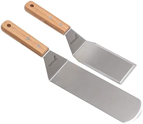 Metal Spatula Set - Griddle Long Spatula - Teppanyaki spatulas - Griddle Scraper and Pancake Flipper or Hamburger Turner - Stainless Steel Utensil great for BBQ Grill Flat Top - Commercial Grade