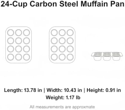 24-Cup Carbon Steel Muffin Pan, Heavy Duty Mini Cupcake Baking Tray