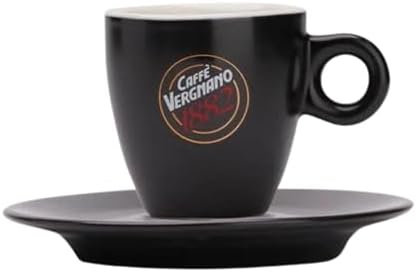 Caffe Vergnano Italian Espresso Cups & Saucers Set, Black Porcelain