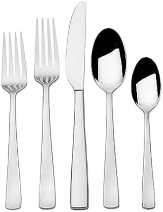 Mikasa Barrett 45-Piece Flatware Set, 18/10 Stainless Steel Silverware Set, Service for 8, Minimalist Square-Tip Handles, Dishwasher Safe