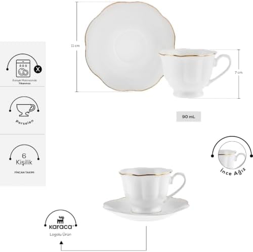 KARACA Çan Turkish Small Coffee Cup Set for 6, 12-Piece Porcelain