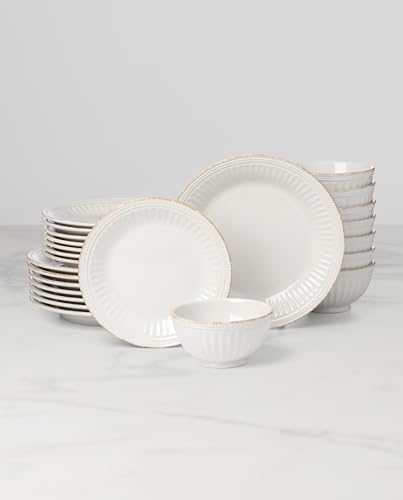 Lenox French Perle Groove White Stoneware 24-Piece Dinnerware Set for 8