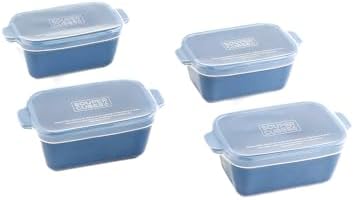 Souper Cubes 5"x3" Ceramic Baking Dishes with Lids, Blueberry, 4-Pack