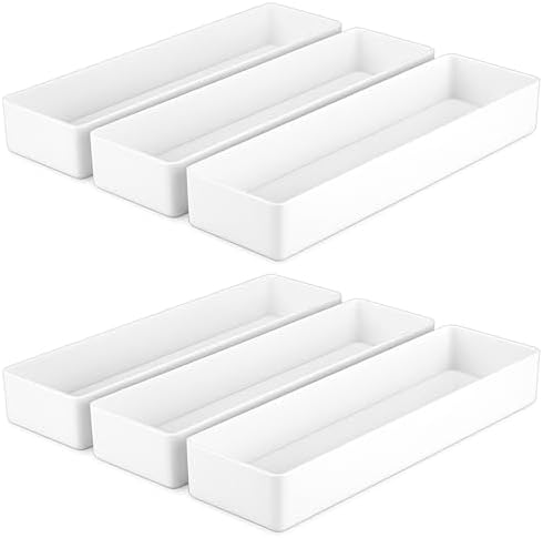 6-Pack White Plastic Desk Organizer Trays, Rectangular Stackable