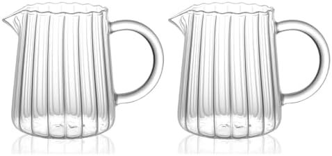 2 Pack Small Glass Pitcher 8.5 Oz, Mini Creamer Pitcher for Coffee