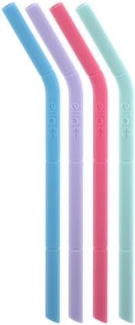 Ello Impact Reusable Silicone Straws with Carry Case, 6 Pack, Cat