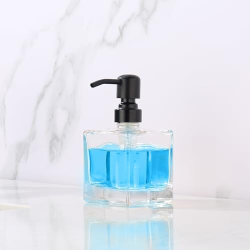 Square Bathroom Soap Dispenser Black, 8.4 oz Glass Bottles with