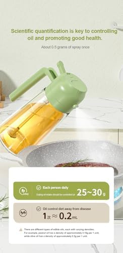 16oz/470ml Green Glass Olive Oil Sprayer, 2-in-1
