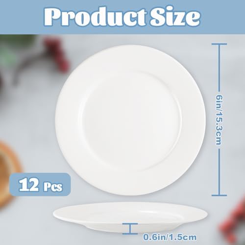 Porcelain Dessert Plates, 12 Pack, White, 6 Inch