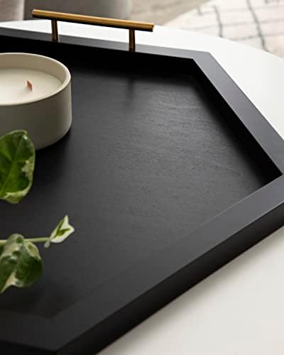 Kate and Laurel Halsey Hexagon Decorative Wooden Tray with Polished