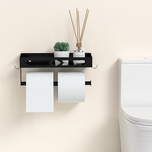 Wall Mount Paper Towel Holder with Shelf, Black