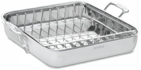 Cuisinart 16-Inch Roasting Pan, Induction Compatible Premium Rectangular Roaster Pan With Rack, Stainless Steel Roasting Pan with Rack, Large Capacity, Dishwasher Safe