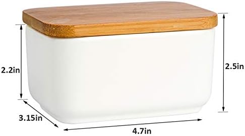 Porcelain Butter Dish with Bamboo Lid, Ceramic Butter Keeper Container
