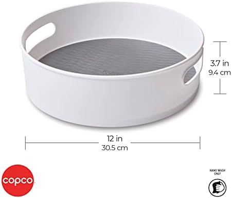 Copco 12 Inch Non-Skid Lazy Susan Turntable Organizer for Cabinet, Kitchen, Pantry, Bathroom - Smooth-Glide Rotating Storage with Raised Rim and Handles