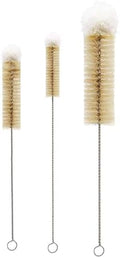 NewFerU Bottle Brushes Thin Long Handle X 3, Natural Boar Bristle Set