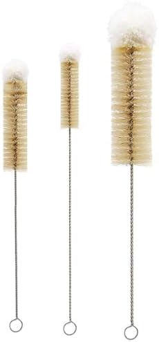 NewFerU Bottle Brushes Thin Long Handle X 3, Natural Boar Bristle Set