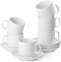 BTaT- Stackable Tea Cups and Saucers, White, Set of 6 (8 oz)