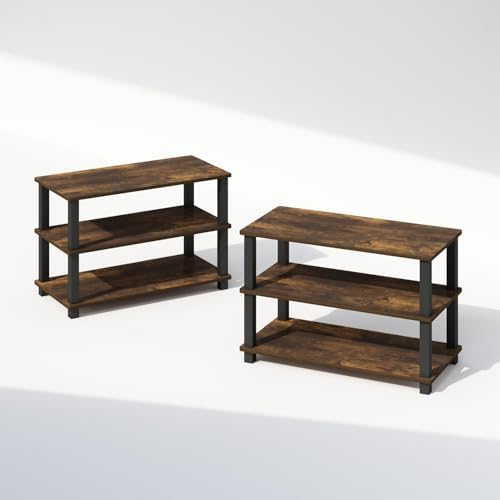 Furinno Turn-S-Tube 3-Tier Shelves, Set of 2, Amber Pine