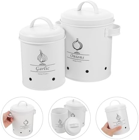 2Pcs White Iron Onion Potato Garlic Storage Bins, Kitchen Canisters