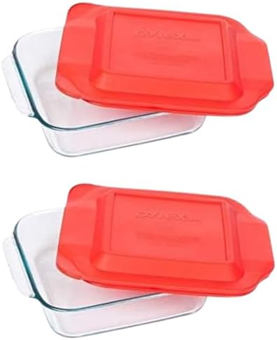 Pyrex 222 2-Qt Glass Baking Dish with Red Lid, 2-Pack