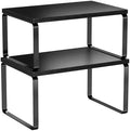 Simple Trending Cabinet Organizer Shelf, Set of 2 Stackable Kitchen Counter Shelves, Expandable Spice Rack Kitchen Storage Riser, Metal Engineered Wood, Black