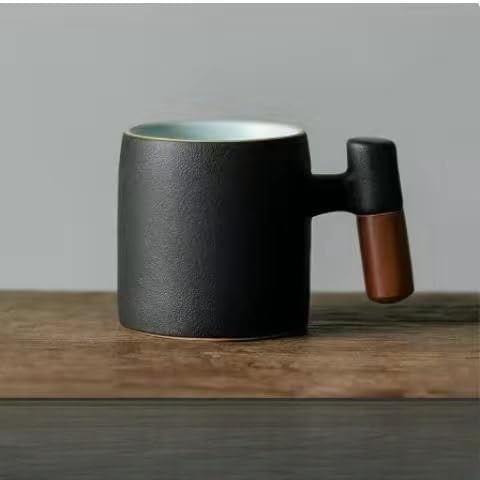 2-Oz Ceramic Espresso Cups with Wood Handle, 2/4-Piece Set for Coffee