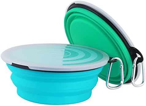 SLSON Dog Bowls Pet Collapsible Bowl with Cover Lids, 2 Pack, Light