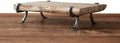 Rustic Wood Serving Board Live Edge Platter Forged Metal Legs 15.7 in.
