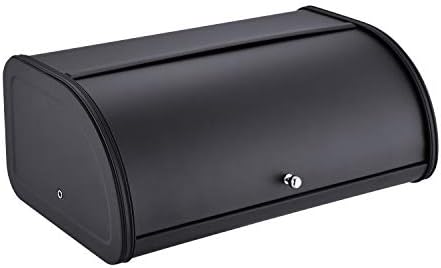 HILFA Stainless Steel Bread Box with Roll Up Lid, For Easy Kitchen Counter Storage, Bread Bin Holder,17.5X11.5X7.5 inch, Matte Black For Home and Kitchen