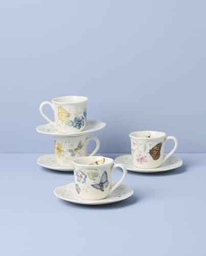 Lenox 897806 Butterfly Meadow Espresso Cup & Saucer, Set Of 4, Service