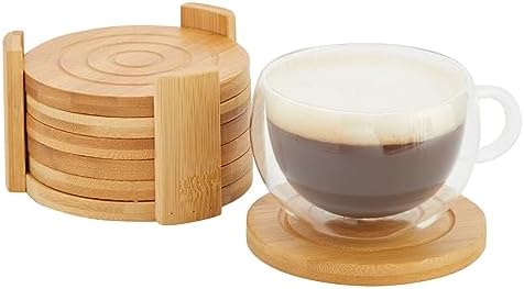 Juvale Coasters Set of 6-4.3-Inch Round Light Brown Bamboo Wood with