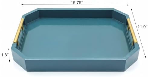 Decorative Wood Serving Tray with Polished Gold Handles, Octagon MDF