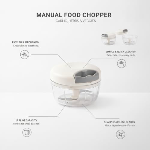 17 fl oz Manual Food Chopper, Pull-String Prep Tool for Garlic and