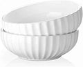 DOWAN 9.8'' Serving Bowls, 86 oz Large Salad Bowl, Ceramic Serving Dishes, Set of 2, Pumpkin Shape for Christmas, Entertaining, Party, Kitchen, Dinner, Banquet, Housewarming Gift, White