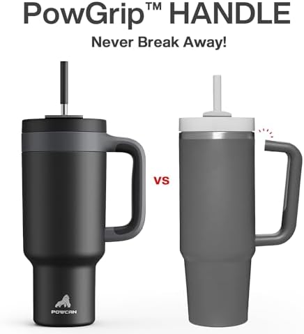 POWCAN 40 oz Tumbler with Handle, 2-in-1 Straw and Sip Lid, Leakproof