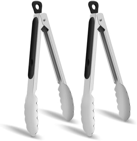 Hotec Stainless Steel Kitchen Tongs, Set of 2, 9"