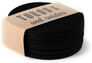 Set of 12 Felt Black Drink Coasters 4x4 inches - Round Coaster for