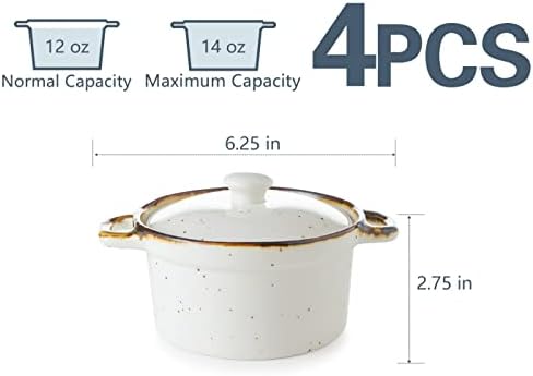ONEMORE Mini Cocotte Set of 4, 12 oz Ceramic Ramekins with Lids and