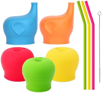 Silicone Sippy Straw Cup Lids, 5 Pack