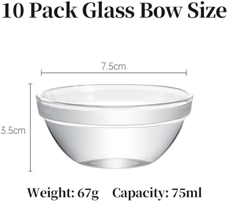 3in 2.5oz Small Clear Glass Ramekins Custard Bowls, 10 Pack Mini Glass
