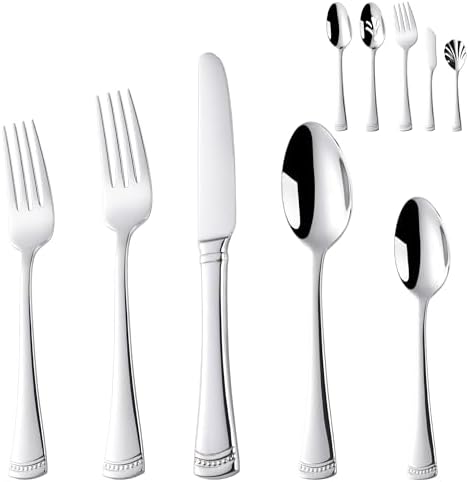 70 PCS Flatware & Serving Utensils Sets, 18/10 Heavy Silverware Set