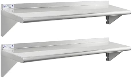 Hally Stainless Steel Wall-Mounted Shelves, 2 Pack, 10"x48"